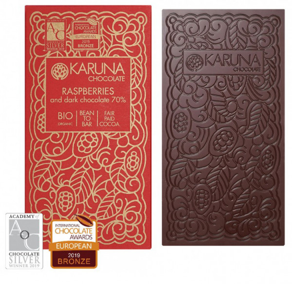 Schokolade 70 % mit Himbeere Bio - 60g - Karuna