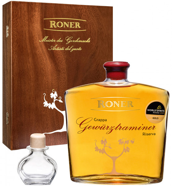 Grappa Gewürztraminer Riserva 18 Monate Holzkiste - 0.7l - Brennerei Roner